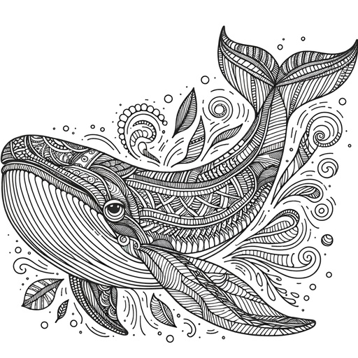 Zentangle Fin Whale Coloring Page