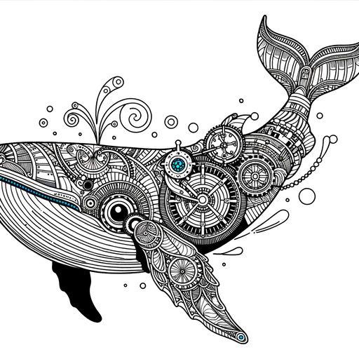 Steampunk Fin Whale Coloring Page