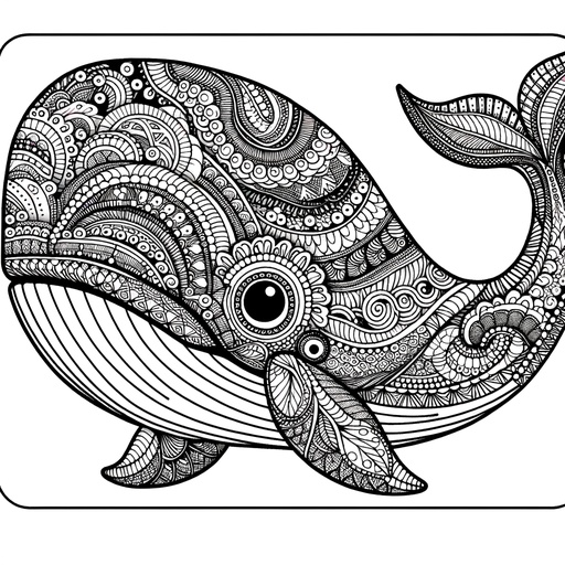 Zentangle Bowhead Whale Coloring Page