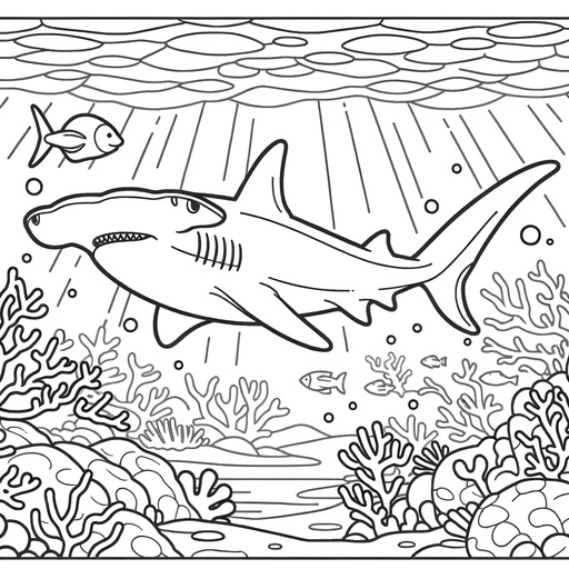 Underwater Hammerhead Shark Coloring Page- 4 Free Printable Pages