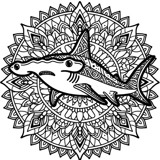 Mandala Hammerhead Shark Coloring Page