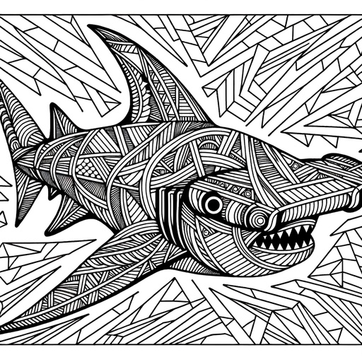 Geometric Hammerhead Shark Coloring Page