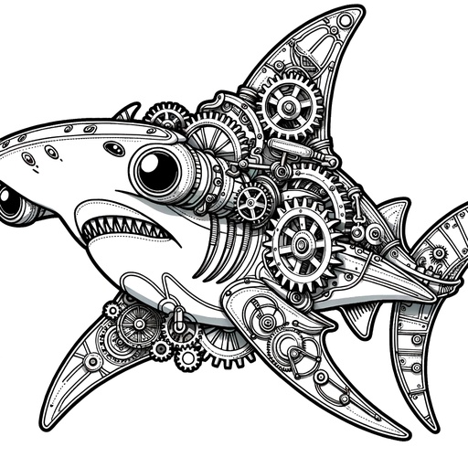 Steampunk Hammerhead Shark Coloring Page