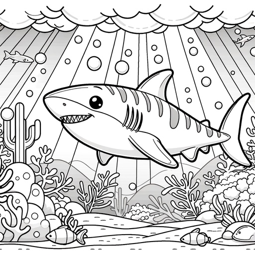 Underwater Tiger Shark Coloring Page