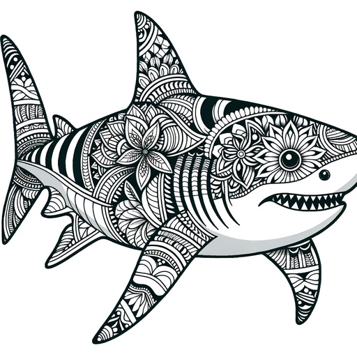 Mandala Tiger Shark Coloring Page