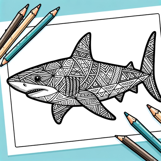 Geometric Tiger Shark Coloring Page