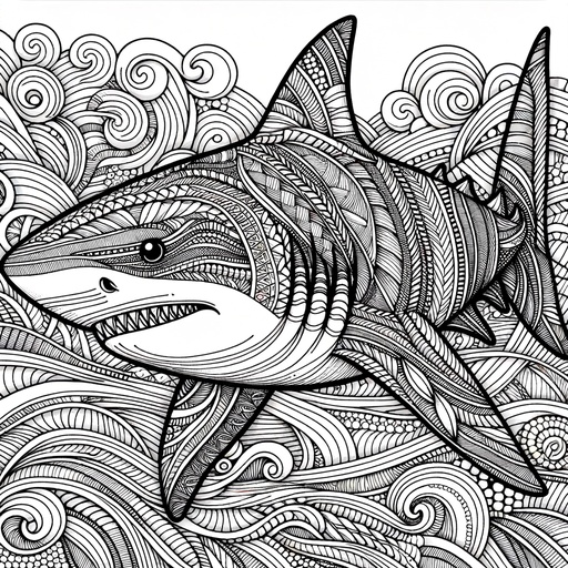 Zentangle Tiger Shark Coloring Page- 4 Free Printable Pages