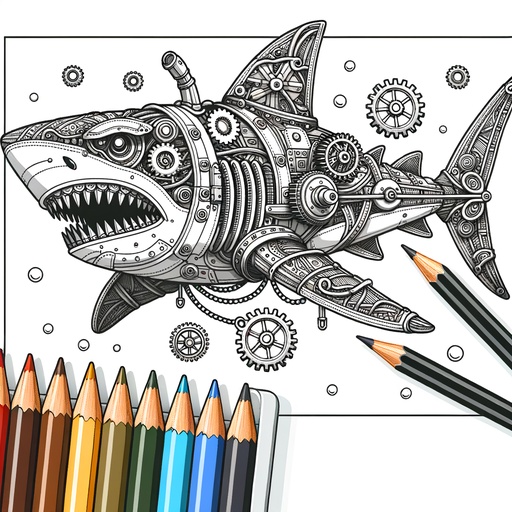 Steampunk Tiger Shark Coloring Page