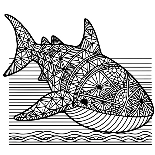 Geometric Whale Shark Coloring Page- 4 Free Printable Pages