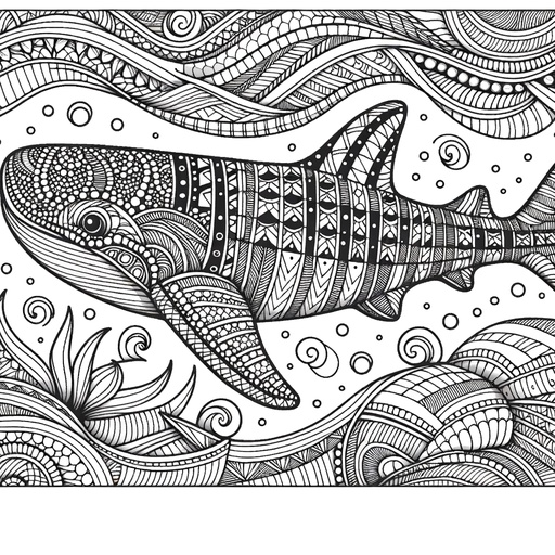 Zentangle Whale Shark Coloring Page