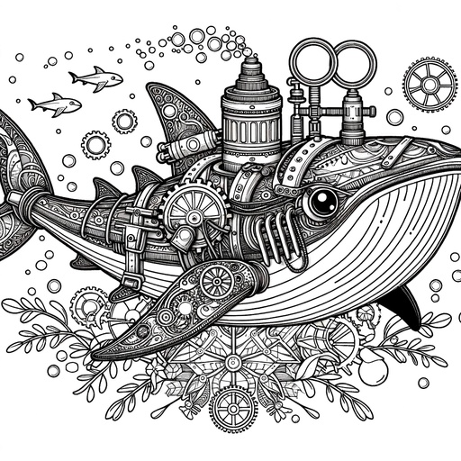 Steampunk Whale Shark Coloring Page