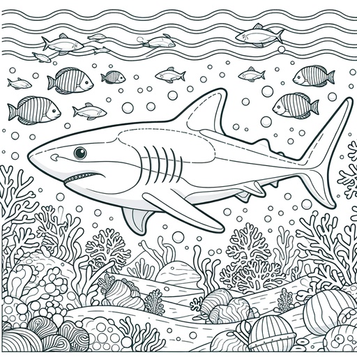 Underwater Bull Shark Coloring Page