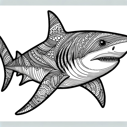 Zentangle Bull Shark Coloring Page- 4 Free Printable Pages