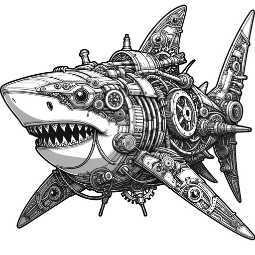 Steampunk Bull Shark Coloring Page