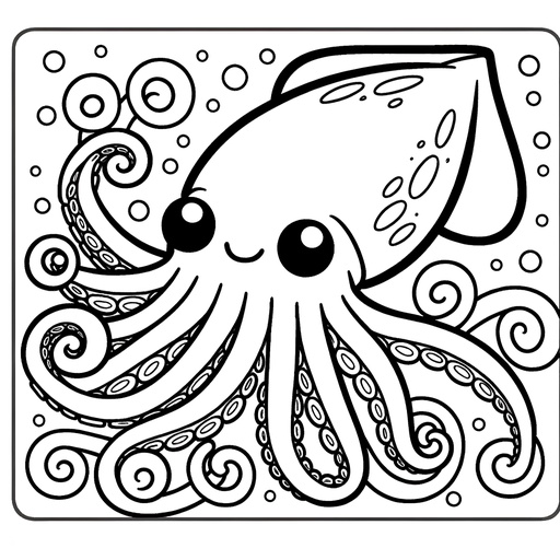 Children&#8217;s Giant Squid Coloring Page