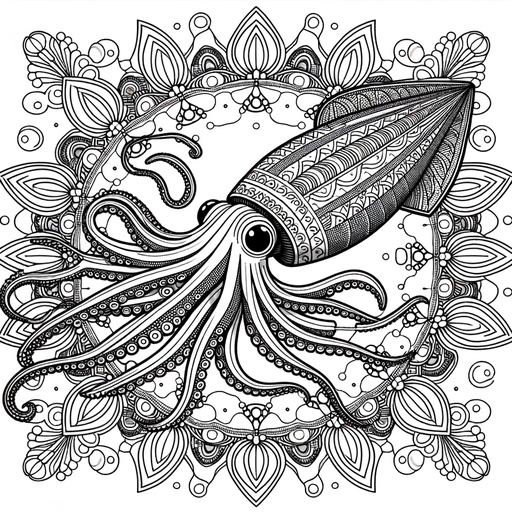 Mandala Giant Squid Coloring Page