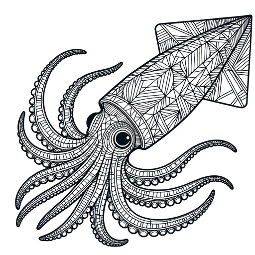 Geometric Giant Squid Coloring Page