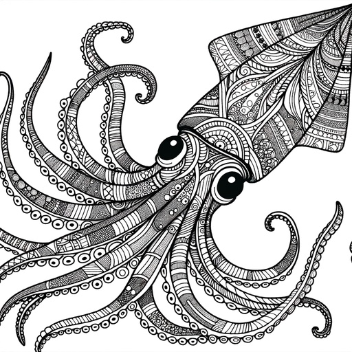 Zentangle Giant Squid Coloring Page