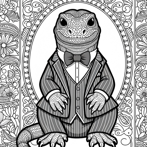 Komodo Dragon in Suits Coloring Page