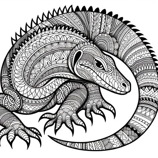 Zentangle Komodo Dragon Coloring Page