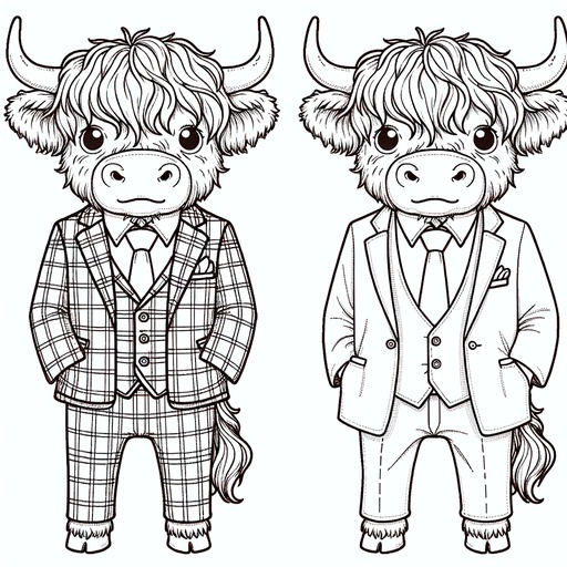 Highland Cattle in Suits Coloring Page