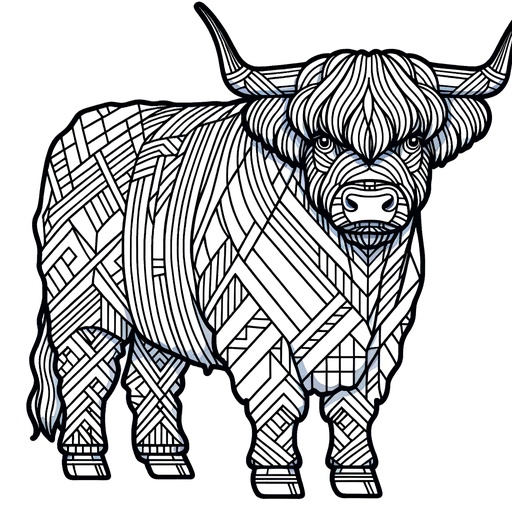 Geometric Highland Cattle Coloring Page