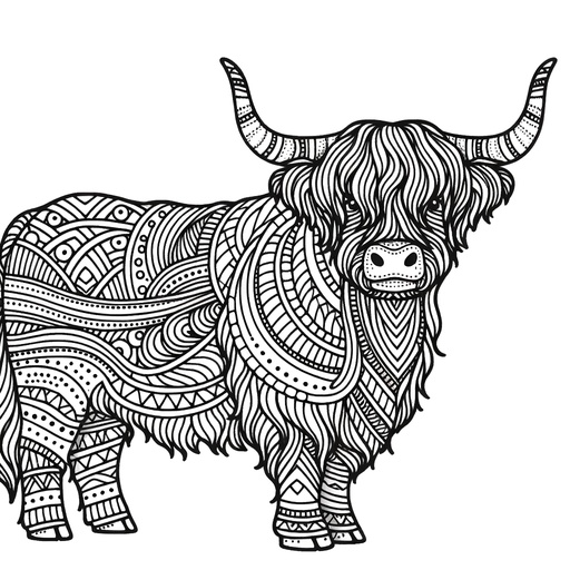 Zentangle Highland Cattle Coloring Page