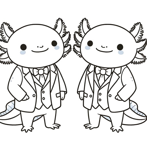 Axolotl in Suits Coloring Page
