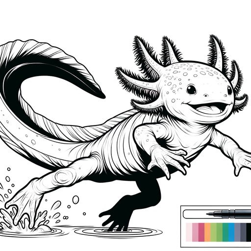 Action Pose Axolotl Coloring Page