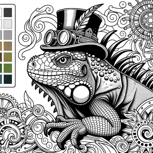 Steampunk Iguana Coloring Page