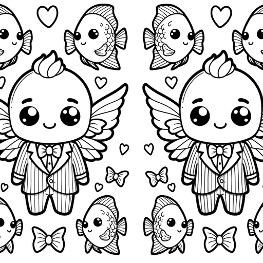 Angel Fish in Suits Coloring Page