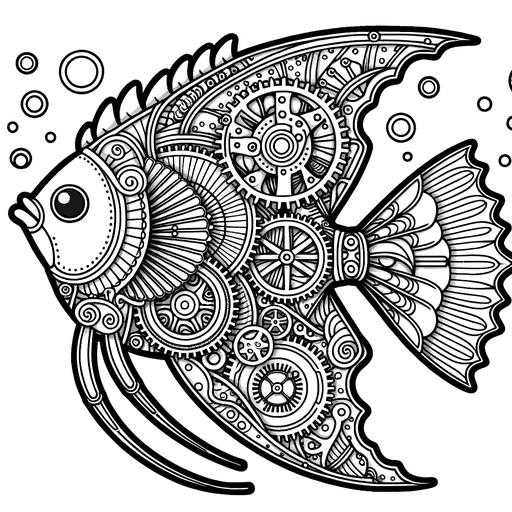 Steampunk Angel Fish Coloring Page