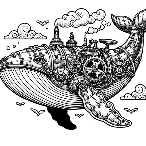 Steampunk Humpback Whale Coloring Page