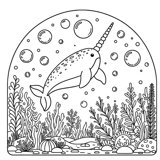 Underwater Narwhal Coloring Page