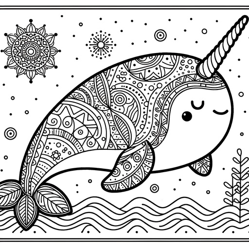 Mindful Narwhal Coloring Page