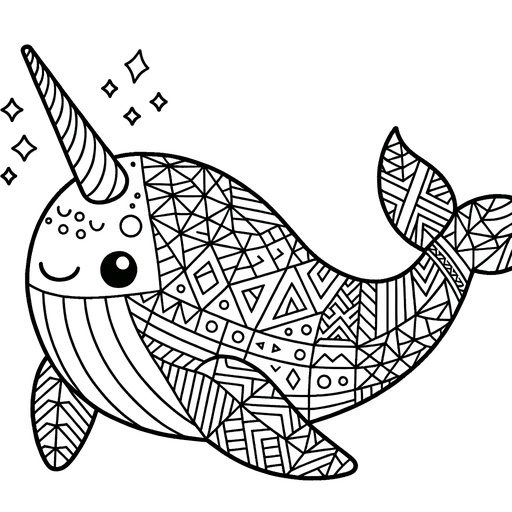 Geometric Narwhal Coloring Page