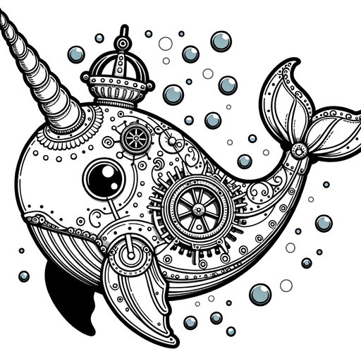 Steampunk Narwhal Coloring Page