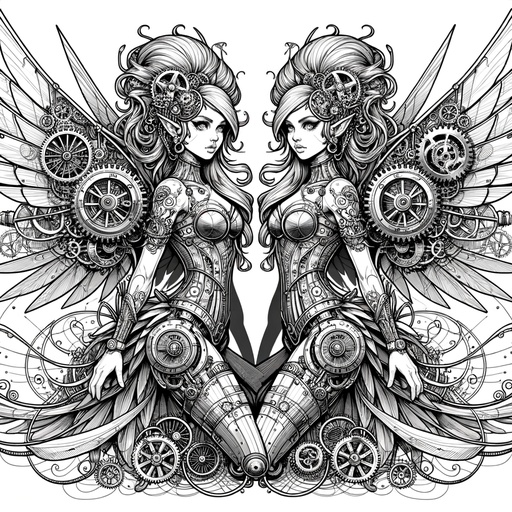 Children&#8217;s Steampunk Nymphs Coloring Page