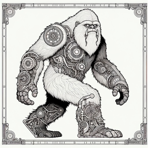 Children&#8217;s Steampunk Yeti Coloring Page