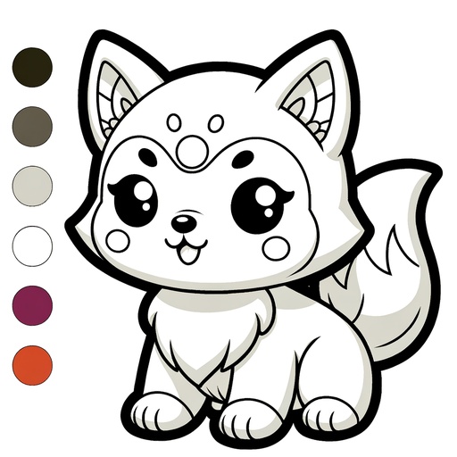 Children&#8217;s Cartoon Kitsune Coloring Page