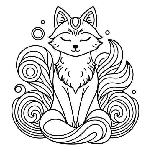 Children&#8217;s Mindful Kitsune Coloring Page