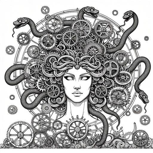 Children&#8217;s Steampunk Medusa Coloring Page