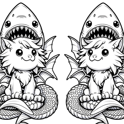 Children&#8217;s Cartoon Chimeras with Shark Head Coloring Page