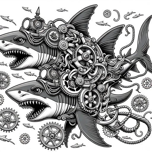 Children&#8217;s Steampunk Chimeras with Shark Head Coloring Page