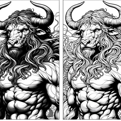 Children&#8217;s Realistic Minotaurs Coloring Page