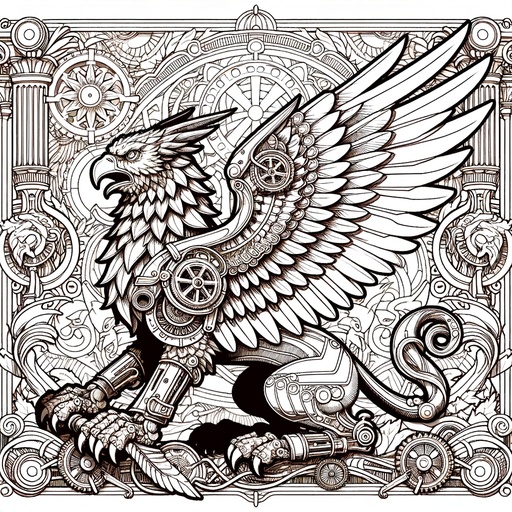 Children&#8217;s Steampunk Griffins Coloring Page