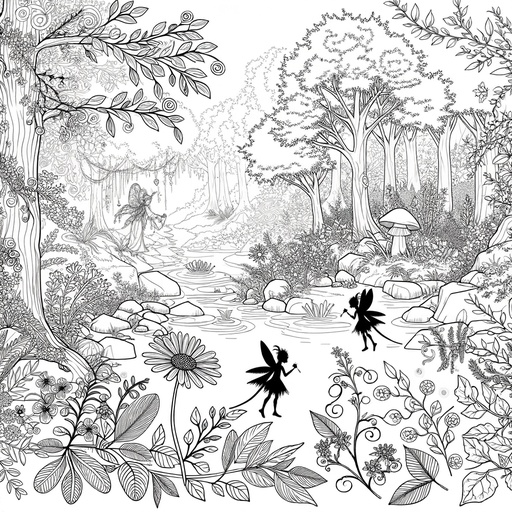 Children&#8217;s Realistic Fairies in Magical Forests Coloring Page