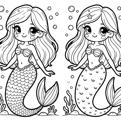 Children&#8217;s Cartoon Mermaids Coloring Page