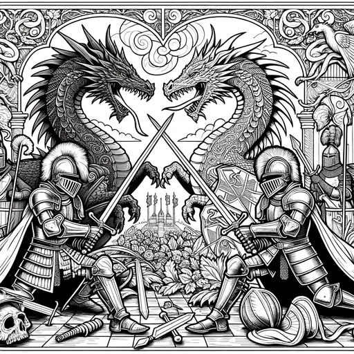 Children&#8217;s Realistic Dragons and Knights Coloring Page