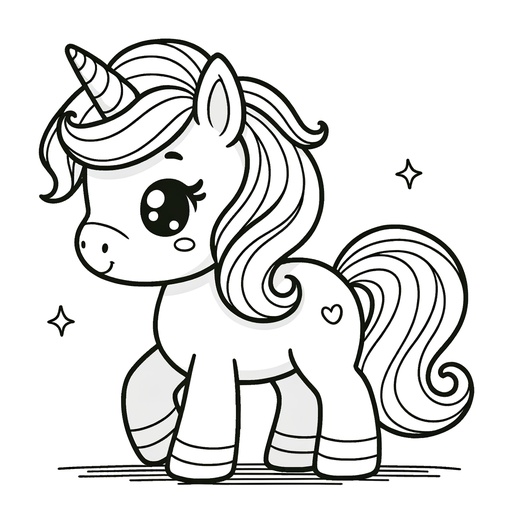 Children&#8217;s Cartoon Unicorn Coloring Page